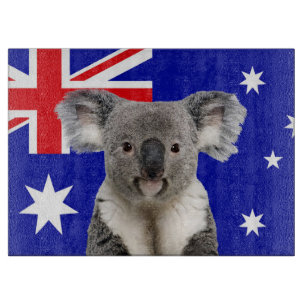 Koala with Australian Flag Background Cutting Board