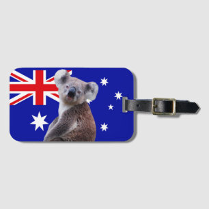 Koala with Australian Flag Background Luggage Tag