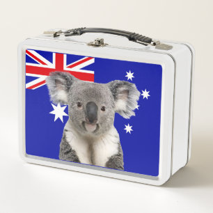 Koala with Australian Flag Background Metal Lunch Box