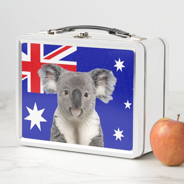Koala with Australian Flag Background   Metal Lunch Box (In Situ)