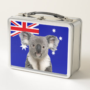 Koala with Australian Flag Background Metal Lunch Box