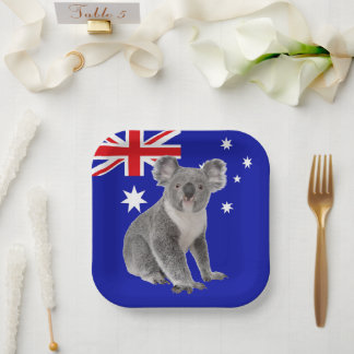 Koala with Australian Flag Background Paper Plate