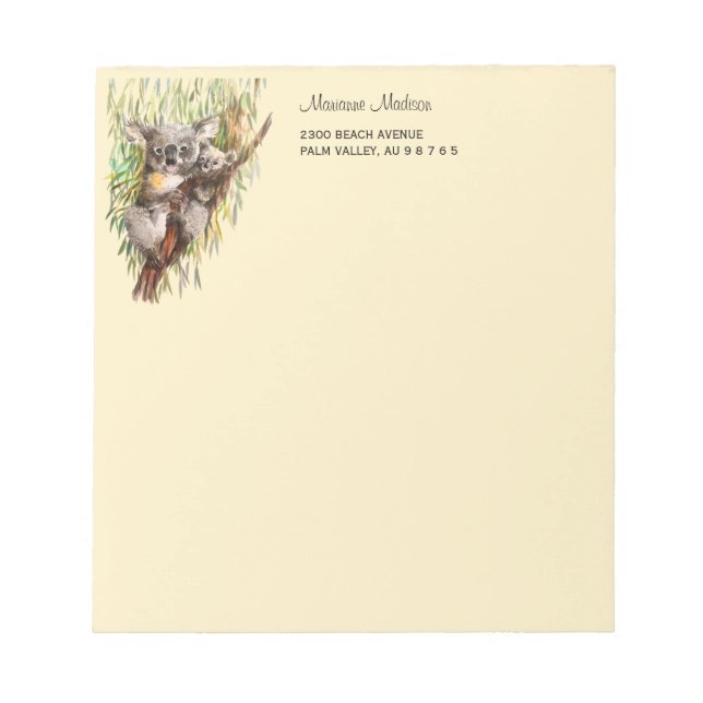 Koala with baby painted watercolor notepad (Front)