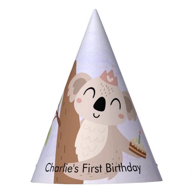 Koala with birthday cake party hat (Front)