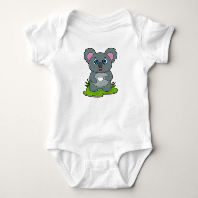 Koala with Coffee cup Baby Bodysuit (Front)