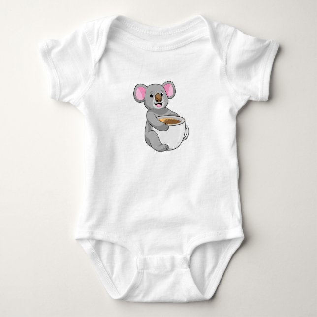 Koala with Coffee Cup Baby Bodysuit (Front)