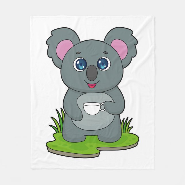 Koala with Coffee cup Fleece Blanket (Front)