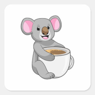 Koala with Coffee Cup Square Sticker