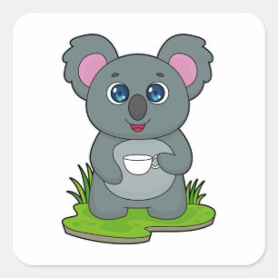 Koala with Coffee cup Square Sticker