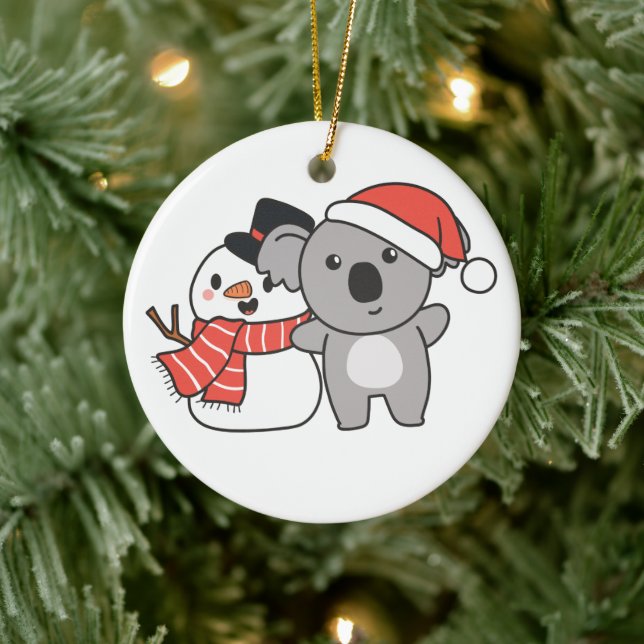 Koala With Snowman In Winter For Christmas Ceramic Tree Decoration (Tree)