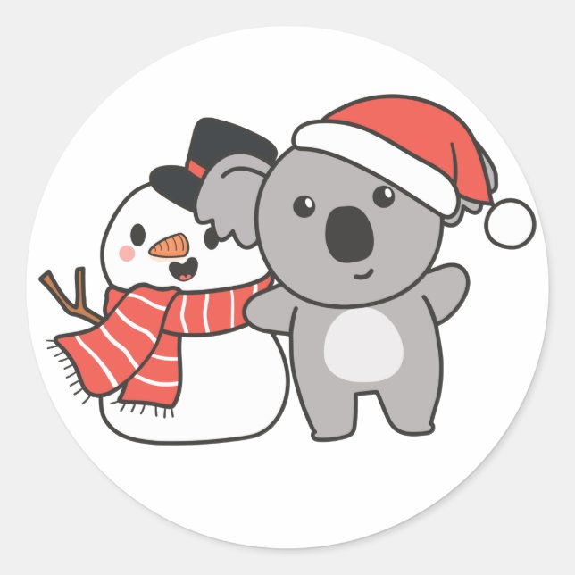 Koala With Snowman In Winter For Christmas Classic Classic Round Sticker (Front)