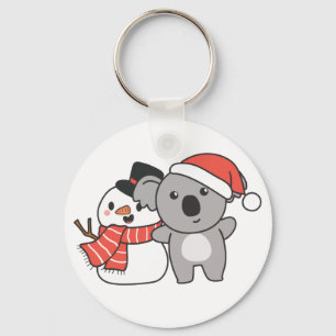 Koala With Snowman In Winter For Christmas Keychai Key Ring