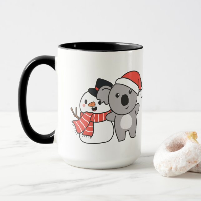 Koala With Snowman In Winter For Christmas Mug (With Donut)