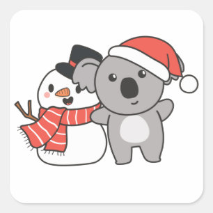 Koala With Snowman In Winter For Christmas Square  Square Sticker
