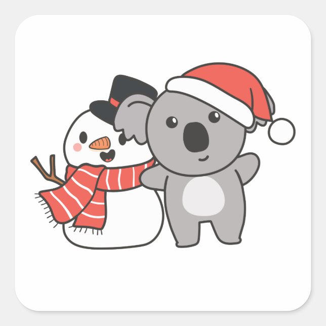 Koala With Snowman In Winter For Christmas Square Sticker (Front)