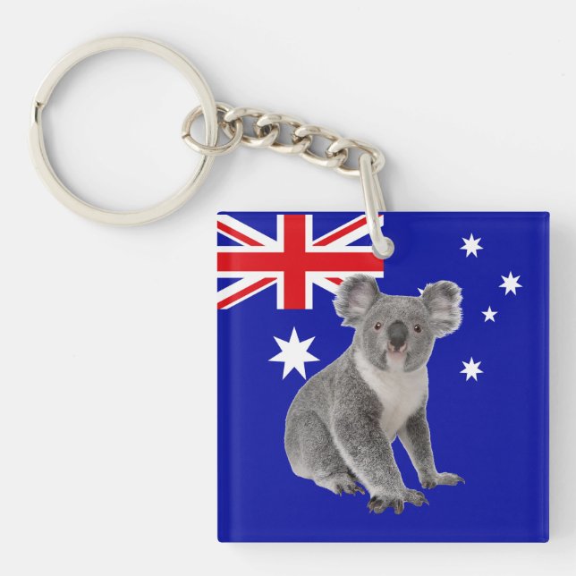 Koala with the Australian flag Key Ring (Front)
