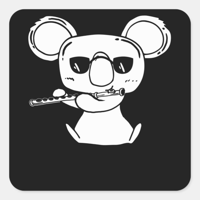 Koala With Transverse Flute Flautist Flute Player Square Sticker (Front)
