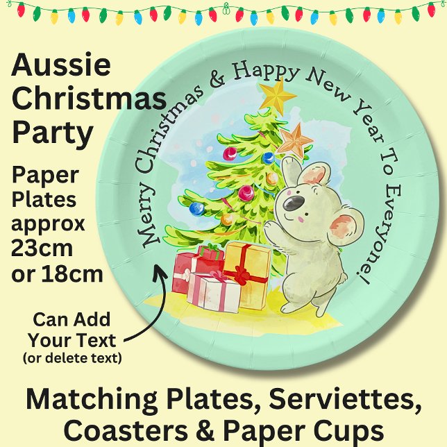 Koala with Tree, 9" Australian Christmas Party  Paper Plate (Creator Uploaded)