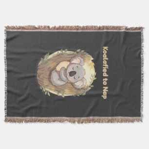 "Koalafied to Nap – Cute Sleepy Koala T-Shirt" Throw Blanket