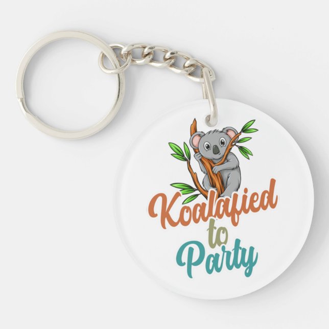 Koalafied to Party Qualified Pun Cute and Funny Ko Key Ring (Front)
