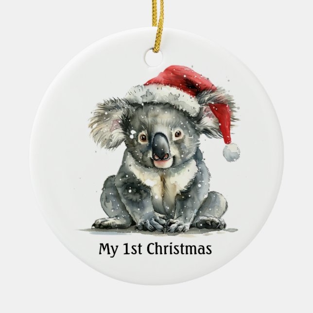 Koala's First Christmas Cuddles, custom Ceramic Tree Decoration (Front)