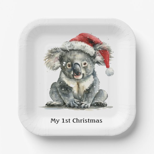 Koala's First Christmas Cuddles, custom Paper Plate (Front)