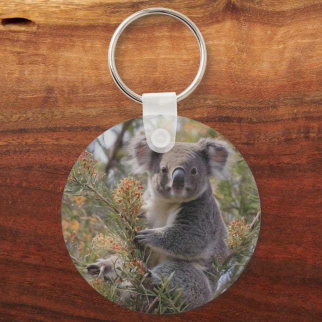 "Koala's Haven: Nestled in a Grevillea Tree" Key Ring (Front)