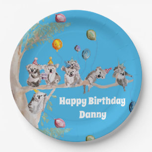 Koalas koala Birthday Party Blue Paper Party Plate