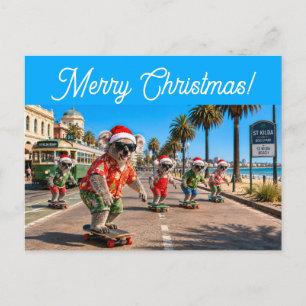 Koalas Skateboarding Christmas Postcard