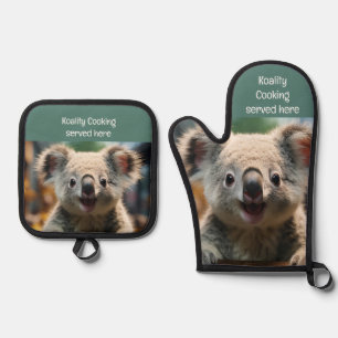 Koality Cooking served here Fun Kitchen Oven Mitt & Pot Holder Set