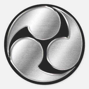Kobayakawa Clan Kamon Silver Chrome Classic Round Sticker