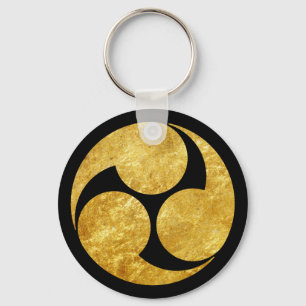Kobayakawa Mon Japanese clan faux gold on black Key Ring