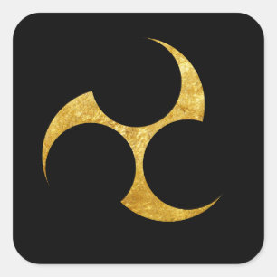 Kobayakawa Mon Japanese clan faux gold on black Square Sticker