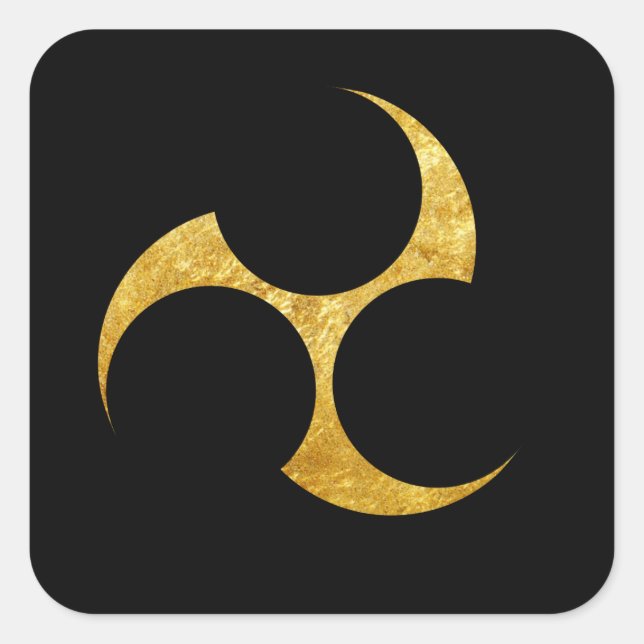 Kobayakawa Mon Japanese clan faux gold on black Square Sticker (Front)