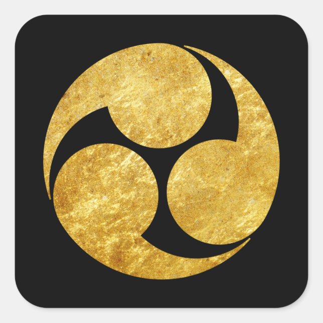 Kobayakawa Mon Japanese clan faux gold on black Square Sticker (Front)