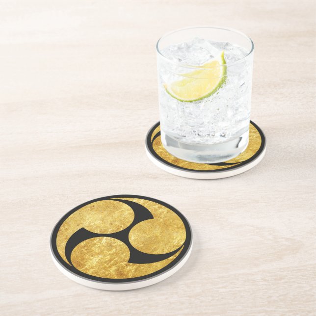 Kobayakawa Mon Japanese clan in faux gold Coaster (Side)