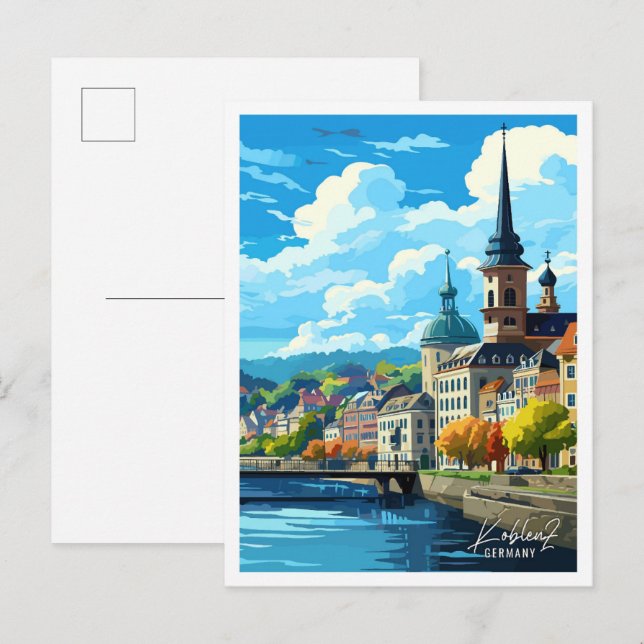 Koblenz Germany Art Vintage Travel Illustration Postcard (Front/Back)