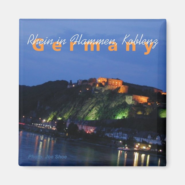 Koblenz Germany Nighttime Souvenir Fridge Magnet (Front)