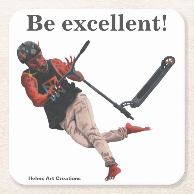 Kobold Kick Scooter Tricks Fantasy Paper Coasters (Front)