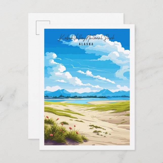 Kobuk Valley Alaska vintage travel illustration Postcard (Front/Back)