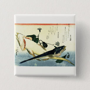 Kochi (Bartail Flathead) Hiroshige's Japanese Fish 15 Cm Square Badge