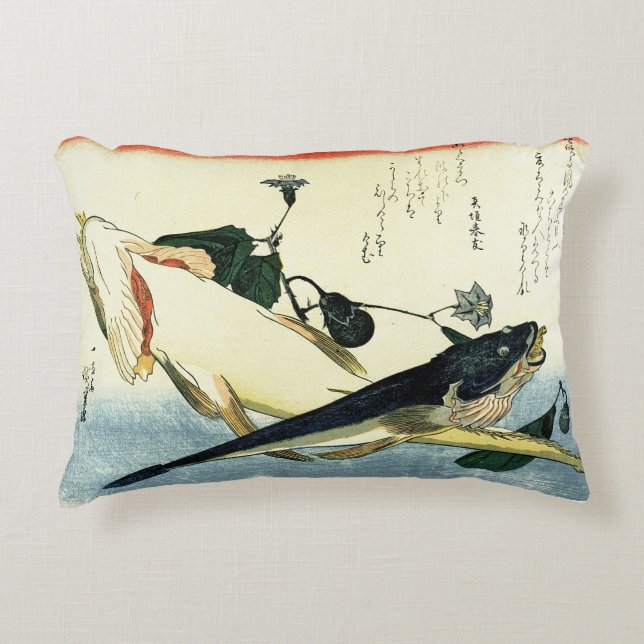Kochi (Bartail Flathead) Hiroshige's Japanese Fish Decorative Cushion (Front)