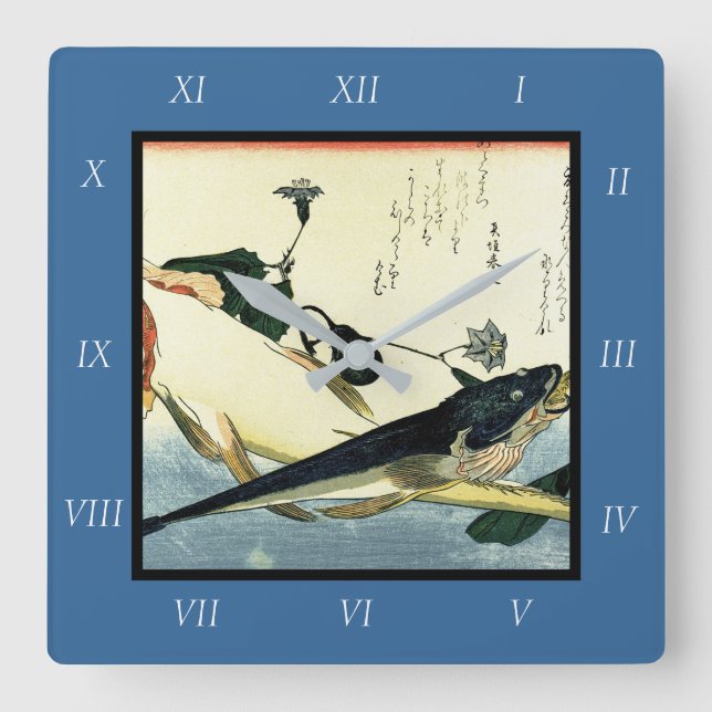Kochi (Bartail Flathead) Hiroshige's Japanese Fish Square Wall Clock (Front)