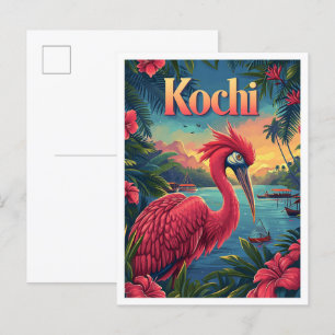 Kochi Kerala India Vintage Art Travel Illustration Postcard