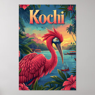 Kochi Kerala India Vintage Art Travel Illustration Poster