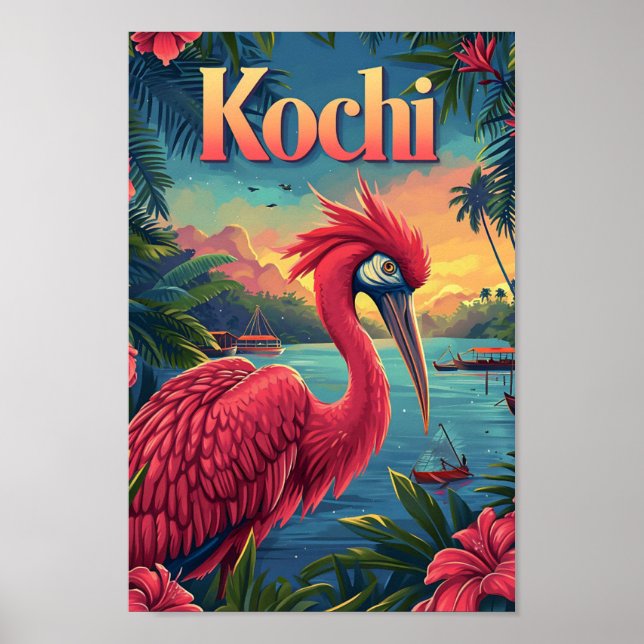 Kochi Kerala India Vintage Art Travel Illustration Poster (Front)