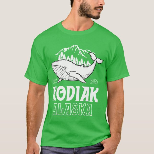 Kodiak Alaska T Shirt Whale Hiking Cruise Family V (Front)