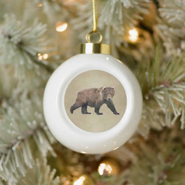 Kodiak Bear Ceramic Ball Christmas Ornament (Tree)