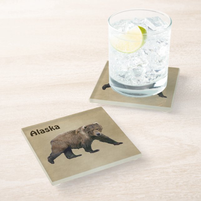 Kodiak Bear Glass Coaster (Angled)