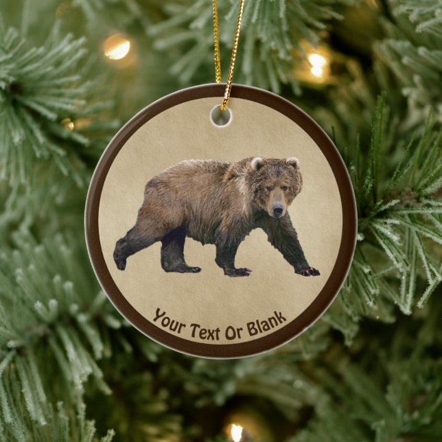 Kodiak Bear On Old Paper Ceramic Tree Decoration (Tree)